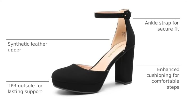 Image of DREAM PAIRS Women's Platform Chunky Closed High Heels | Comfortable 0.79 inch Platform and 3.94 inch Closed Toe Heel Block Ankle Strap Dress Bridal Party Wedding Shoes