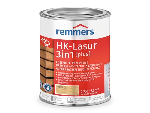 Remmers HK-Lasur 3in1 [plus] farblos, matt, 0,75 Liter, Holzlasur, Premium Holzlasur außen, 3fach Holzschutz mit Imprägnierung + Grundierung + Lasur