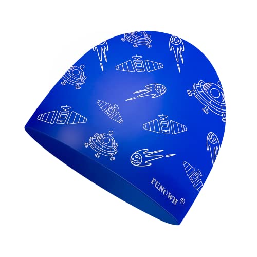 FUNOWN Silikon-Kinder-Badekappe für Mädchen, Jungen, Teenager, langlebige Silikon-Badekappe für Kinder, wasserdichte Babykappen für langes und kurzes Haar(Blau) Cover