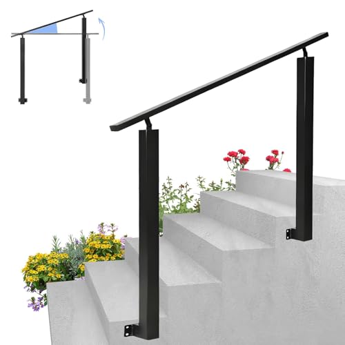 OVLRIJP Treppengeländer Außen Geländer Außen Metall Geländer Treppe Winkelverstellbar Handlauf Aussen für 3 Stufen Veranden Gärten 1m Lang 0 87m Hoch (SchwarzSeitliche Montage 100cm)