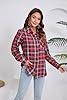 Stamain Checked Shirt Long Sleeve Classic Flannel Shirts for Women Casual Button Down Plaid Blouses with Pockets Red Brown 3XL #4