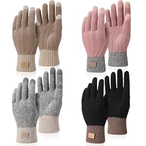 kodinsiivous 4 Paare Handschuhe Damen Winter Gloves Warme Touchscreen Winterhandschuhe mit Fleecefutter Thermo Strickhandschuhe Handschuhe Geschenke für Damen Frauen