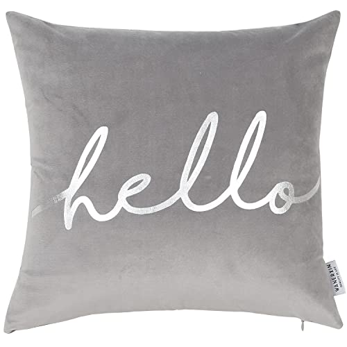 Wanerxin Silver Throw Pillows Cover 18X 18 (45Cm X 45Cm) Velvet Decorative Hello Grey Pillow Cover With Zipper Soft Cushion Case For Home Sofa Couch Bed (18*18Inches) #TOP16