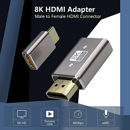 Image of Etzin 8K HDMI Female Adapter, Standard 2.1 Version, Male to Female Extension for Camera, Laptop, Ultra HD, 3D (EPL-951H)