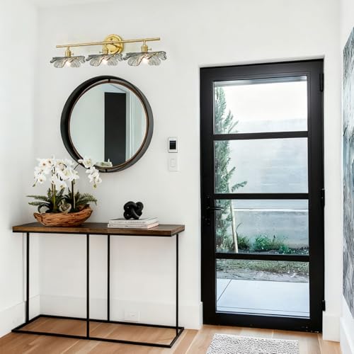 Image of 3 Light Bathroom Vanity Light Vintage Wall Sconce Gold Vanity lighting fixtures Over Mirror mid Century Modern Wall lamp with Dark Green Glass Shade Indoor Wall Light for Bedroom Hallway Living Room