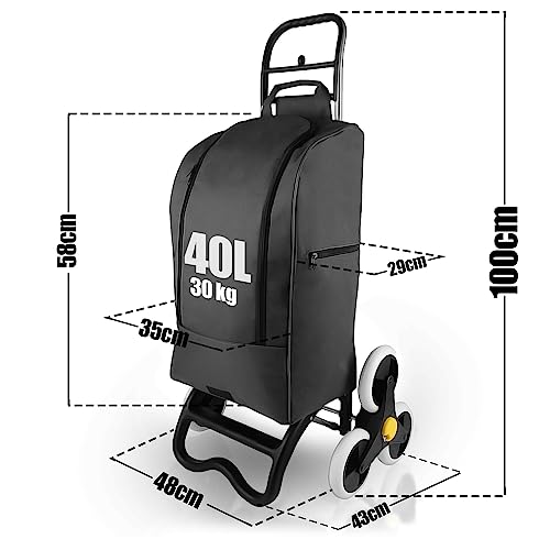 BigDean Einkaufstrolley mit Treppensteiger-Funktion, Kühlfach & 6 großen Rädern - 40L faltbar...