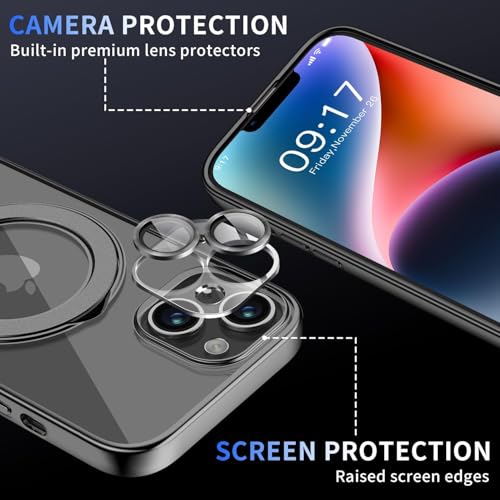 Image of Magnetic for iPhone 14 Case with Invisible Stand[Compatible with MagSafe][Full Camera Lens Protector][Military Drop Protection] Shockproof Not Yellowing Clear Slim Soft for Women Men