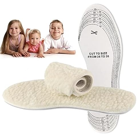 Kids Pure Natural Lambs Wool Fleece Insoles - Winter Warm, Soft Cozy - Keep Them Warm - Children's Warm Insoles One Size - Cut-to-Fit - 2 Pair Packs Cover