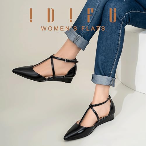 IDIFU Strappy Flat Shoes Pointed Closed Toe Dress Shoes for Women Buckle Ankle T Strap Wedge Flats Wedding Bride Bridal Guest Business Casual Office Prom Dressy Comfortable Formal Women's Flats Shoes2