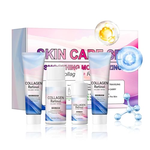 Collagen Retinol Skin Care Set,Anti Aging Anti-Aging Firming And Lifting Skin,4 In 1 Skincare Gift Set With Cleanser, Toner,Serum and Cream, Day & Night Moisturizer for Wrinkles(4PCS)