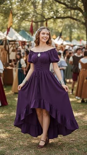 Renaissance Costume Women High Low Summer Corset Dress Purple L — view 6