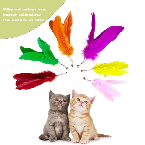 Image of 6PCS Cat Toys, 6-Color Cat Feather Toppers with Bells Replaceable Flying Bird Toy Attachments for Kittens & Persian Cats Safe Cat Toys Accessories (No Wand Included)