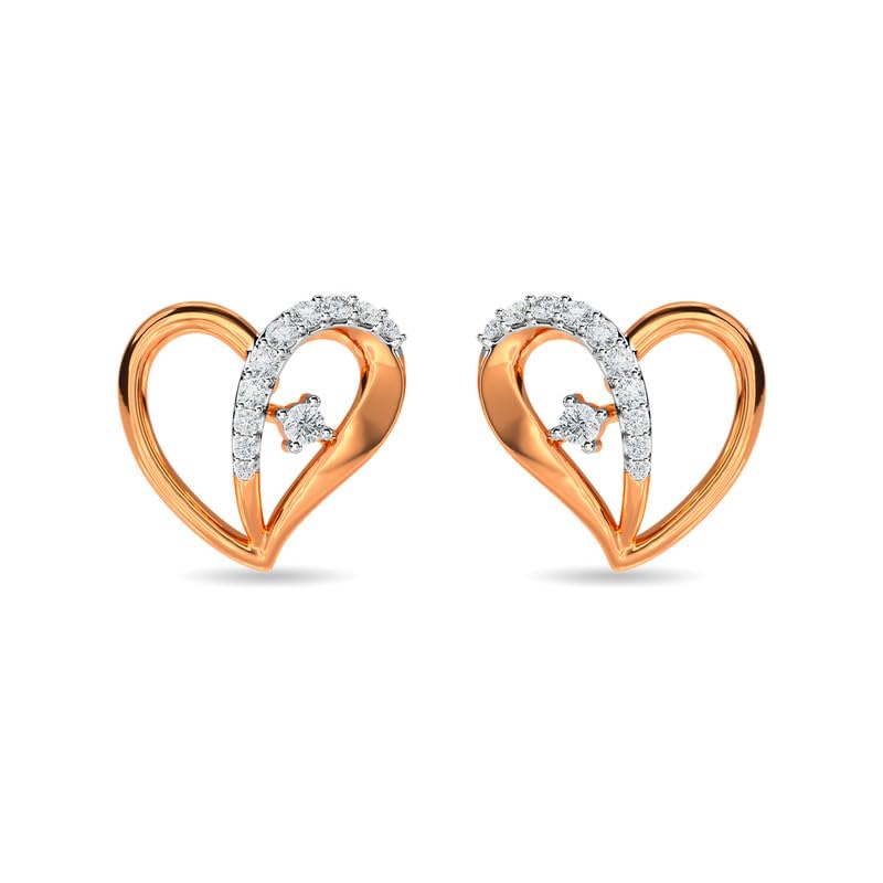 Image of KISNA JEWELS 18K BIS Hallmark Pure Rose Gold & SI Real Diamond Hearts Earrings For Women with Screw Back clouser