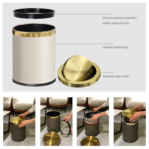 Image of White Gold Bathroom Trash Can,Bedroom Garbage can with lid,Modern Trash Can with Flipping Lid, 4gallon,Garbage cans for Kitchen,Living Room (15L-White)