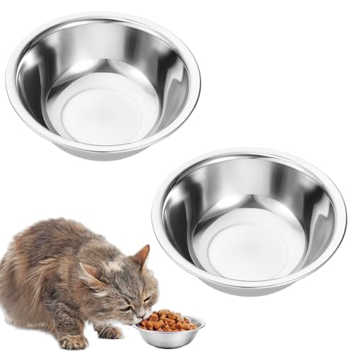2 Pack Stainless Steel Pet Food and Water Bowls for Cats, Dogs, Small Animals - 12 Oz Rust-Resistant Feeder Dishes for Indoor Outdoor Use
