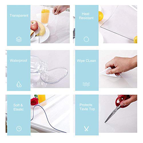 Nisorpa Clear Table Cover Protector,100 x 200cm Transparent PVC Table Cover Waterproof,2mm Easy to Cut Table Protectors for Dining Room Tables