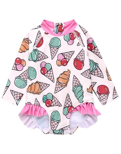 Image of VAENAIT BABY Girls One-Piece Swimsuit, UPF 50+ Long Sleeve Rash Guard, Ruffle Swimwear Infant & Toddler for 0-2 Years