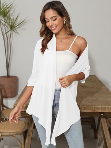 Image of Women's Lightweight Open Front Cardigans Short Sleeve Casual Soft Sheer Cardigan S-2XL with Pockets
