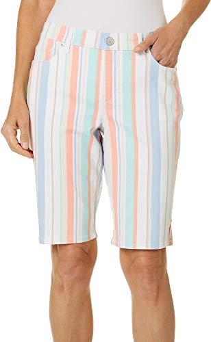 Gloria Vanderbilt Women's Petite Mid Rise Belted Jean Bermuda Short, Coral Pink Multi, 8