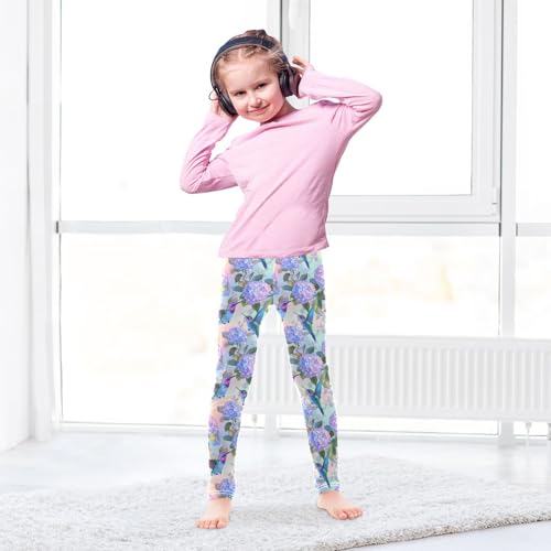 ALAZA Girls' Leggings Children's Yoga Pants Skinny Printed Dance Hummingbird Hydrangea Comfortable 4T3