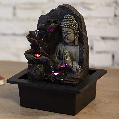 Zen'Light Boeddha Fontein, Polyresin, Donkerbruin, 21 x 21 x 26 cm - Afbeelding 5