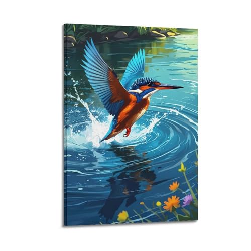 Martin-pêcheur ailes déployées impression sur toile style cadre effet dynamique