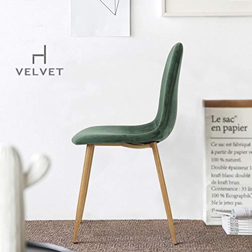 GreenForest Velvet Dining Chairs Set of 4,Dining Kitchen Room Chairs, Mid Century Modern Upholstered Side Chairs with Metal Legs,Dark Green - Image 3
