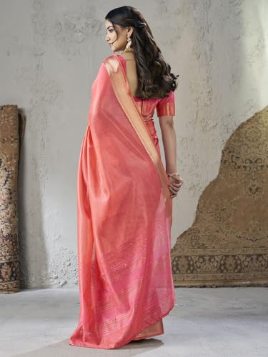 Image of Satrani Women's Shimmer Silk Weaving & Sequins Work Saree with Unstitched Blouse Piece