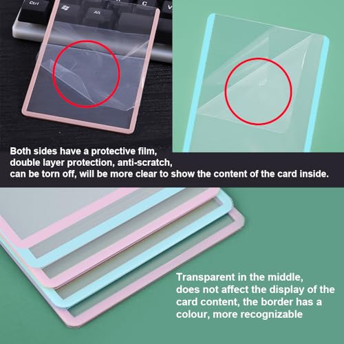 HLIWS Clear Toploaders-20 pcs 76 * 102mm Clear Hard Card Sleeves with Protective Film,for Game/Baseball/Basketball/Photo Card Collection(Cyan Frame) - Image 4