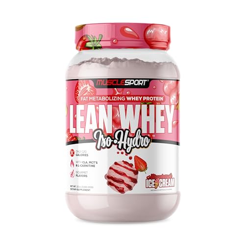 Musclesport Lean Whey Revolution™ Protein Powder - Whey Protein Isolate - Low Calorie, Low Carb, Low Fat, Incredible Flavors - 25g Protein per Scoop (2LB, Strawberry)