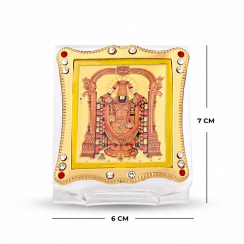 Image of Shree Tirupati Balaji Car Dashboard Idol Golden Foil (Plated), Religious Frame for Car, Home Temple, Office Decor | Divine Gift Item for Pooja & Festive Occasions