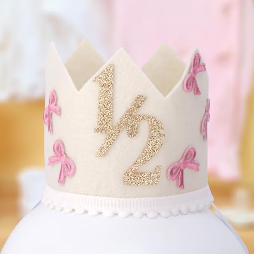 BOXOB 1/2-Geburtstagshut, Schleife mit Glitzer Kronenhut für den Halben Geburtstag die Feier zum 6. Monat Partydekoration für Baby Mädchen und Jungen Party Foto-Requisite Zubehör