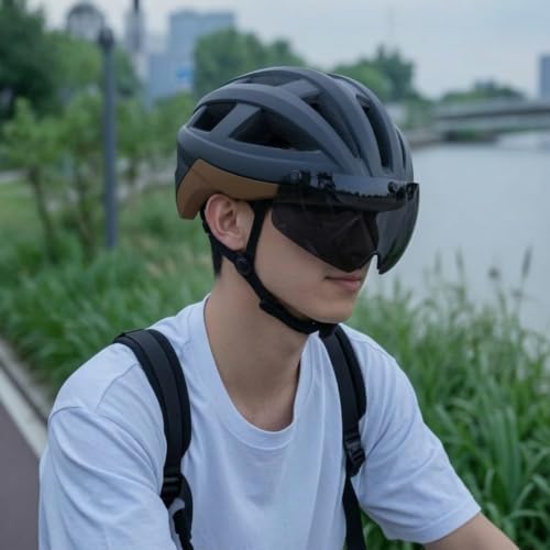 Image of Adjustable Cycling Helmet with Visor Vented Bike Helmet with Visor Breathable Aerodynamic for Adults, Commuters, Space