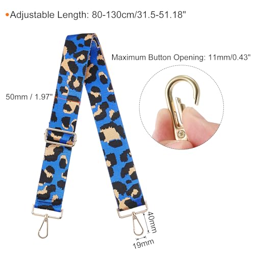 Image of uxcell Purse Strap Replacement, 31-51inch Adjustable Polyester Leopard 2inch Wide Crossbody Shoulder Strap for Handbag Guitar(Blue, Gold Buckle)
