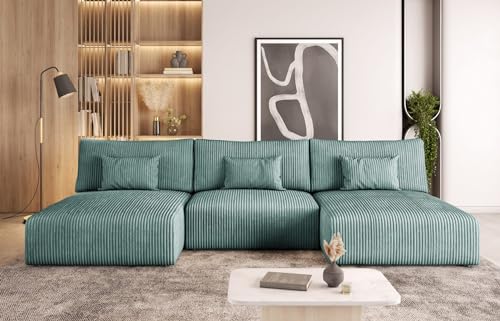 Easy4You Modulo Corner Sofa in U-Shape 315 x 80 x 152 cm with Sleep Function and Bedding Container - Sofa Bed with Bed Box - Corner Couch with Storage Space - Fabric: POSO 26