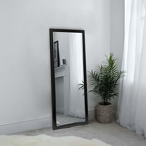 Image of PexFix Door Mirror With Sleek Frame - Rectangle Wall Mounted or Floor Full Length Mirror - Over The Door Vertical Hanging, Black, 44''x16'' (USAM019)