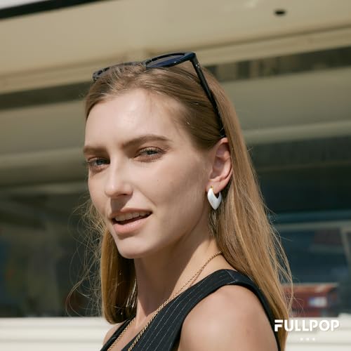 Image of Fullpop Vintage Earrings for Women, Chunky 14K Gold Plated Resin Hoop Earrings Lightweight Hollow Drop Earrings Hypoallergenic Earrings for Women Vintage Anthropologie Jewelry Gifts for Women