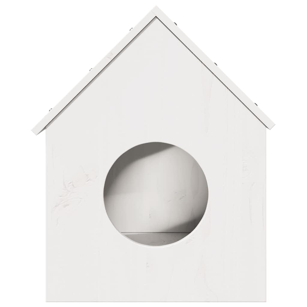Katzenhaus Weiß 41x50x50 cm, Katzenhütte aus Massivholz Kiefer für drinnen, Katzenhöhle mit Treppe, stabiles Katzenmöbel als Schlafplatz und Liegeplatz