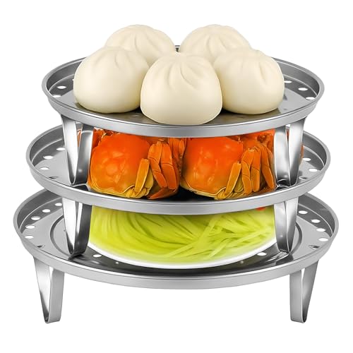 Lotnery 3 Pcs Stainless Steel Steaming Rack Set with Removable Legs, Multi-Size Steam Inserts for Pots, Pressure Cookers & Kitchen Cooking (18/20/22cm)