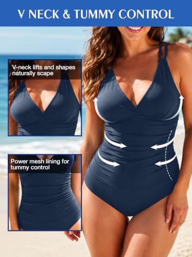 Image of KI LAPHEE One Piece Swimsuits for Women Tummy Control Bathing Suits Sexy Criss Cross Back Swimwear