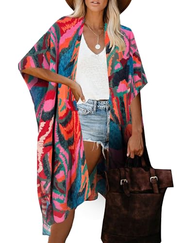 Image of Breezy Lane Women's Kimono Cardigan Summer Swimsuit Coverups Beach Cover Up with Floral Print for Vacation
