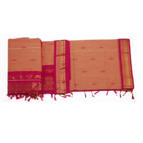 Image of Pure Kalyani Cotton Saree | Zari Border & Blouse Piece - Lata Gadwal Design | Traditional Saree