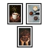 Nacnic Set de 3 Cuadros de Café Tostado Ilustración impresa en estilo Fotográfico para decorar las paredes de Cocina, Despensa, Comedor, Restaurante, Cafetería A3 Marco Negro