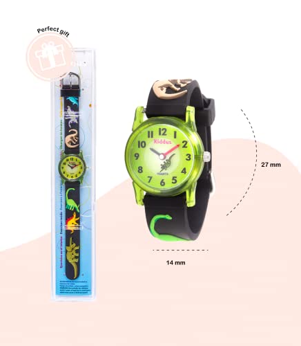 Kiddus Reloj Educativo de Calidad para niña y niño. Analógico de Pulsera, con Ejercicios Time Teacher para Aprender a Leer y Decir la Hora. Dinosaurios