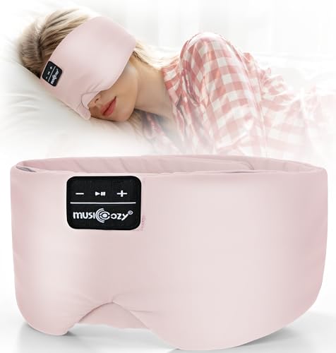 Sleep Mask with Bluetooth Headphones 100% Blackout Silk Eye Mask Headphones for Men and Women Soft Sleep Headphones Bluetooth Eye Mask for Sleeping Travel (Pink)