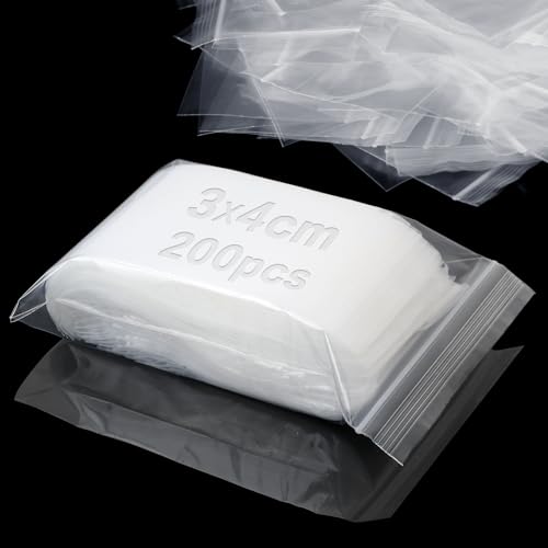 Mbsomnus Bolsas de Plástico Transparentes Resellables 200 Piezas Bolsitas Pequeñas Con Cierre Zip 3x4 cm Bolsa de Cremallera Reutilizables Bolsitas Plástico Zip para Joyas Pendientes Semillas
