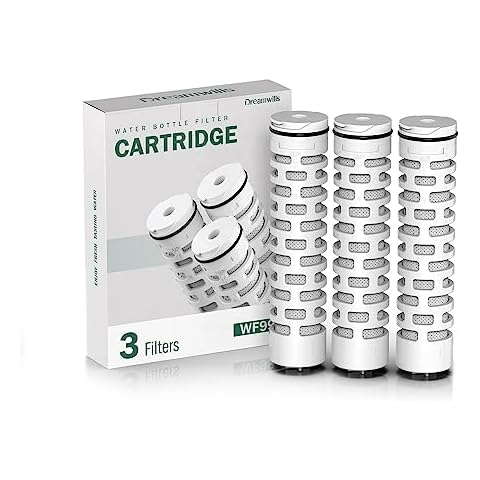 Dreamwills WF99 Water Filter Cartridge Replacements for Water Bottles, Coconut Shell Activated Carbon Reduces Chlorine Taste and Odor, Last 2 Months, 3 Count Cover