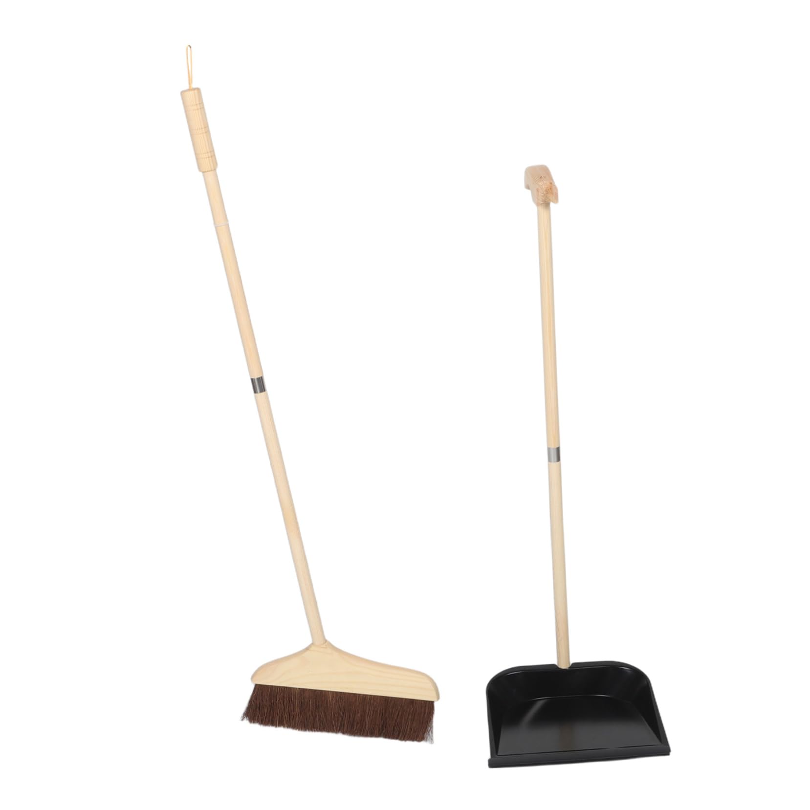 Juego de Escoba y Recogedor Desmontables Mango de Rosca de Madera | Negro, Hierro Resistente, para Salón y Limpieza Diaria del Hogar, Cepillo Suave para Suelo