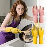 L ピンク&ブラウン ラテックスクリーニングゴム手袋 2組 食器洗い、キッチン、浴室、家庭用、防水、滑り止め、耐久性のある再利用可能な手袋