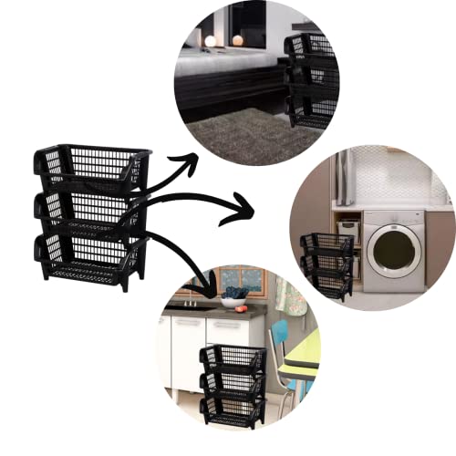 Cestos Organizador Empilhável Multiuso Prateleira Grande (Preto)